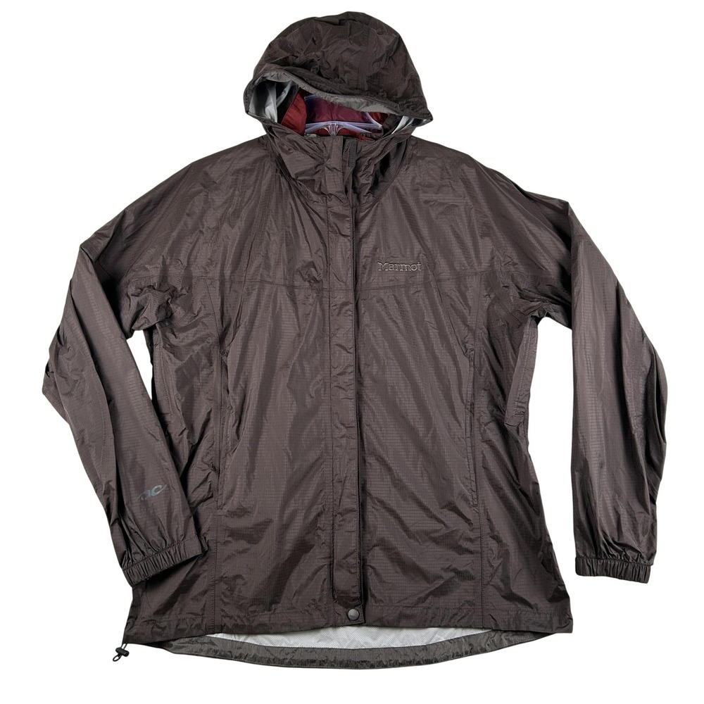 Marmot Jacket Womens XL Brown PreCip Hooded Waterproof Rain Shell Hiking Trail